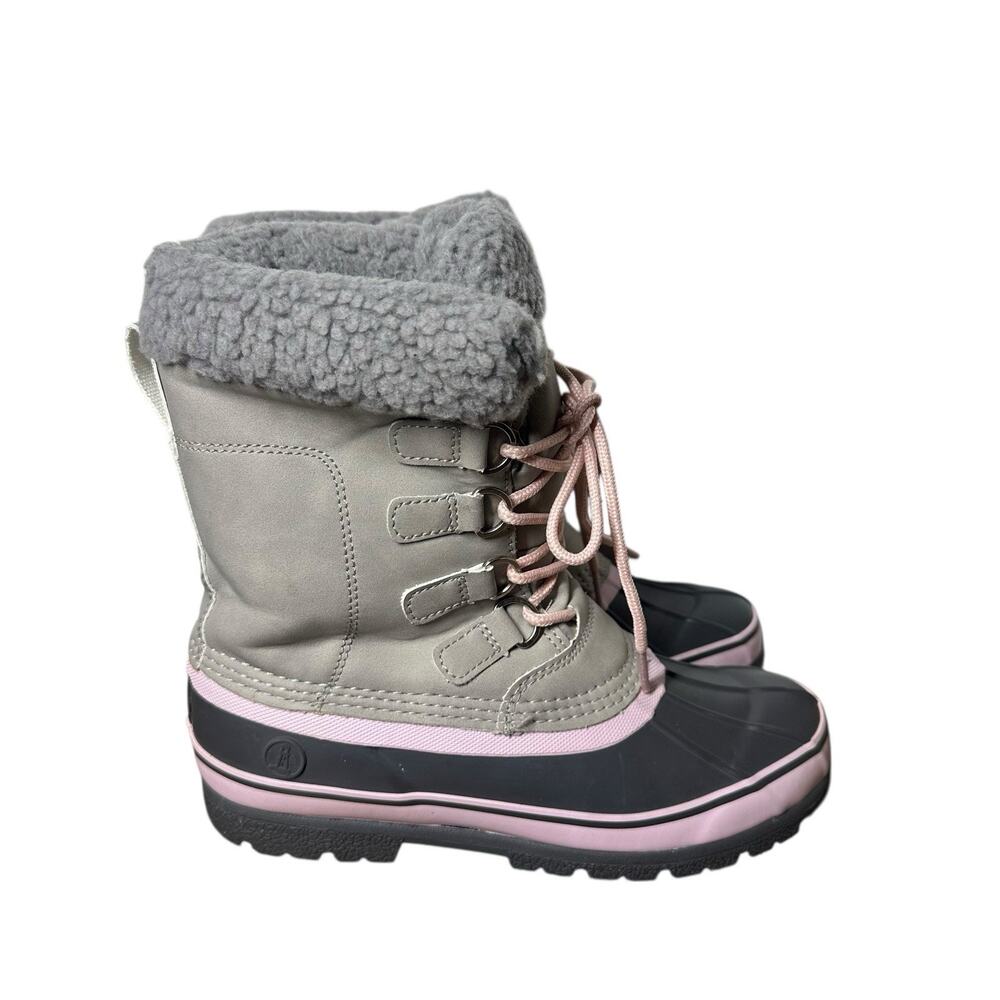 Lands End Gray Pink‎ Girls 5 Womens 6.5 Waterproof Insulated Snow Boots Lace Up